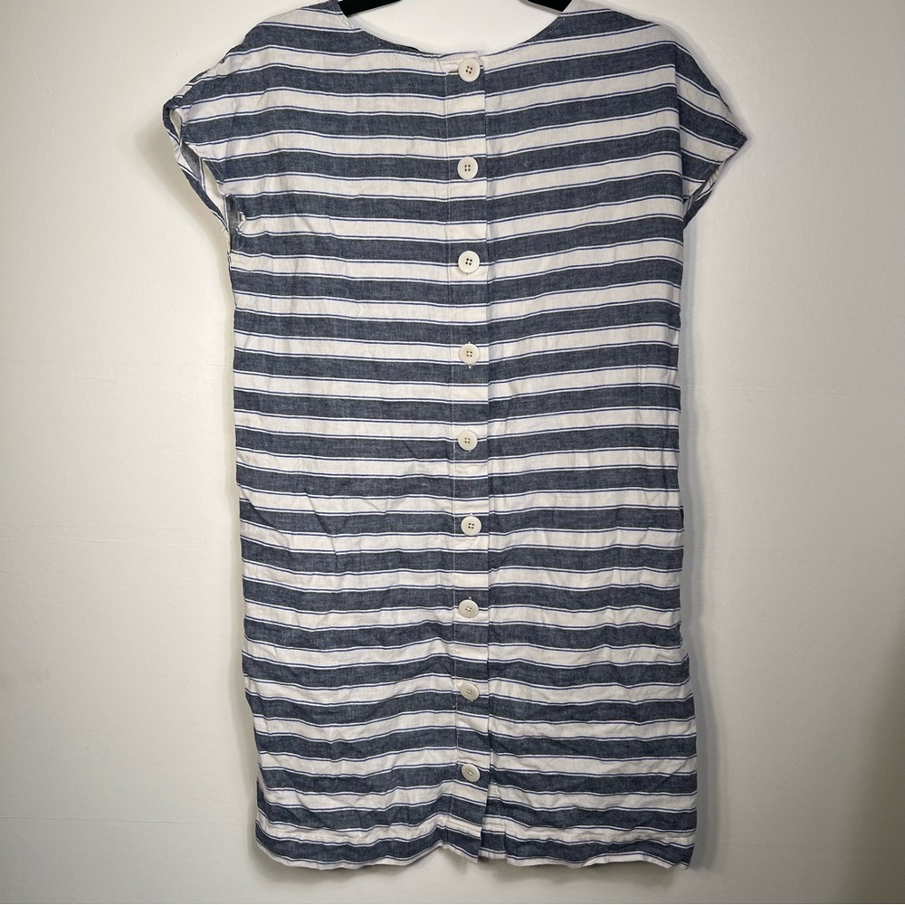 Madewell XS Striped Linen Cotton Button Back Shift Dress Blue White Coastal - Picture 3 of 10